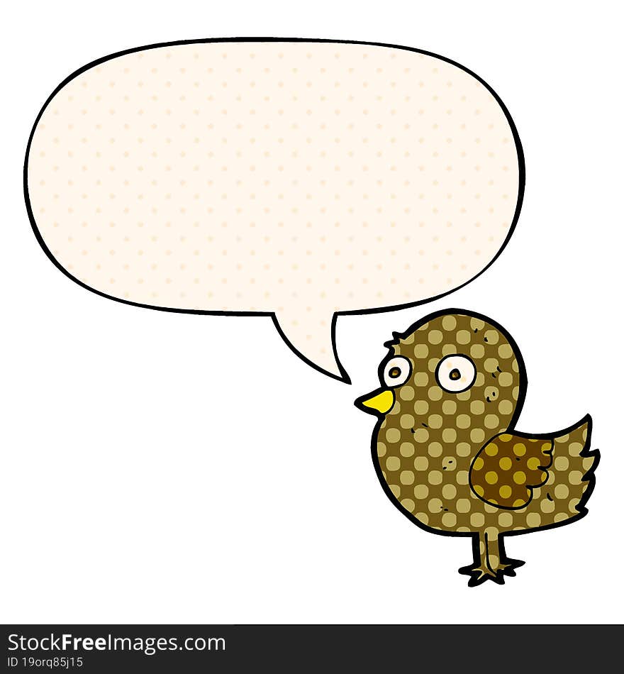 cartoon bird with speech bubble in comic book style