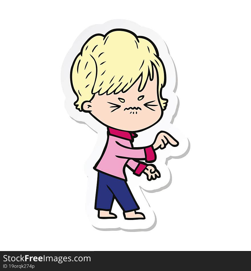 sticker of a cartoon frustrated woman