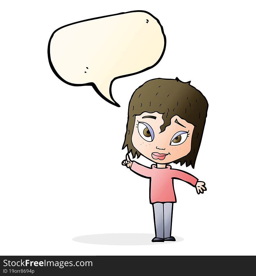 cartoon woman with idea with speech bubble