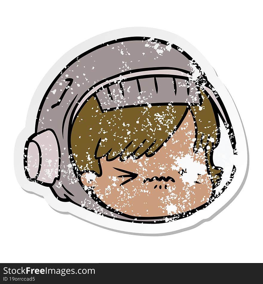 distressed sticker of a cartoon stressed astronaut face