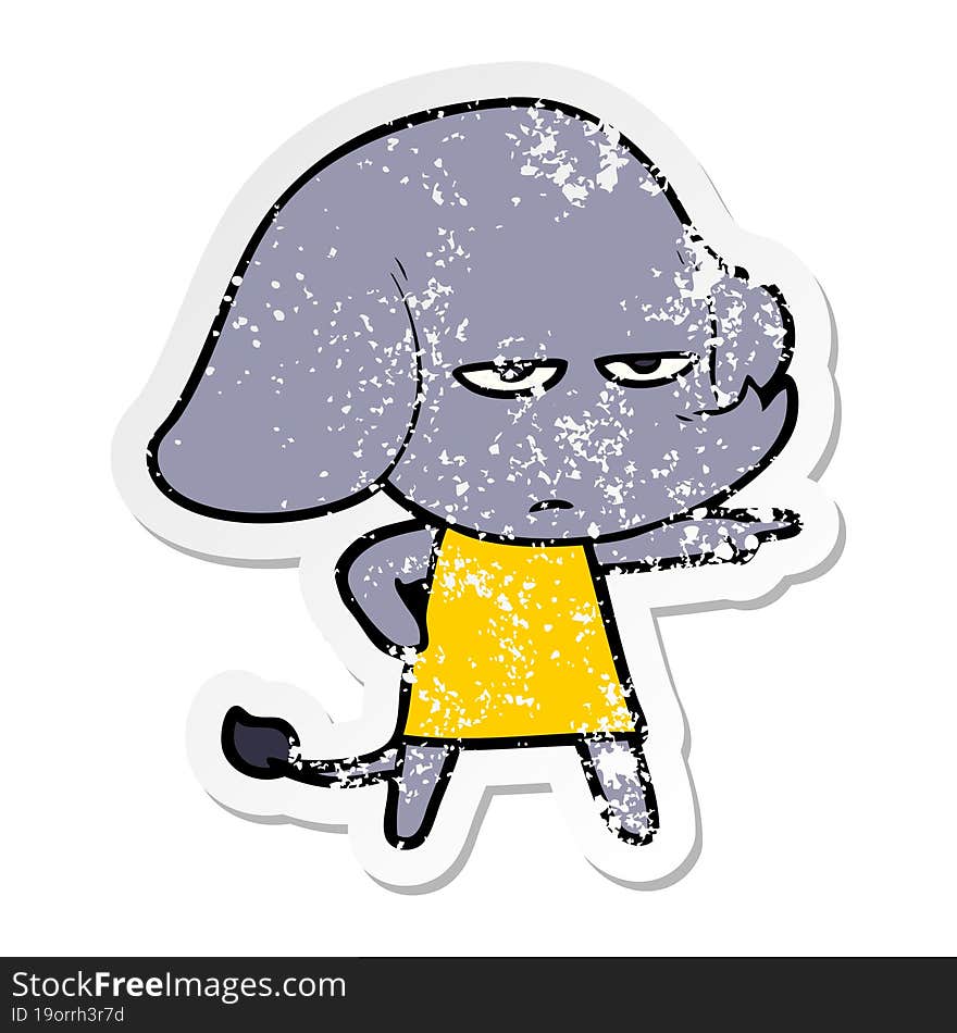 distressed sticker of a annoyed cartoon elephant