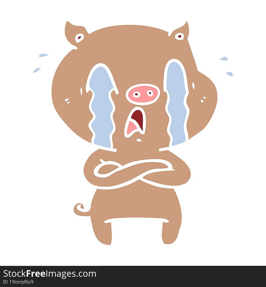 crying pig flat color style cartoon