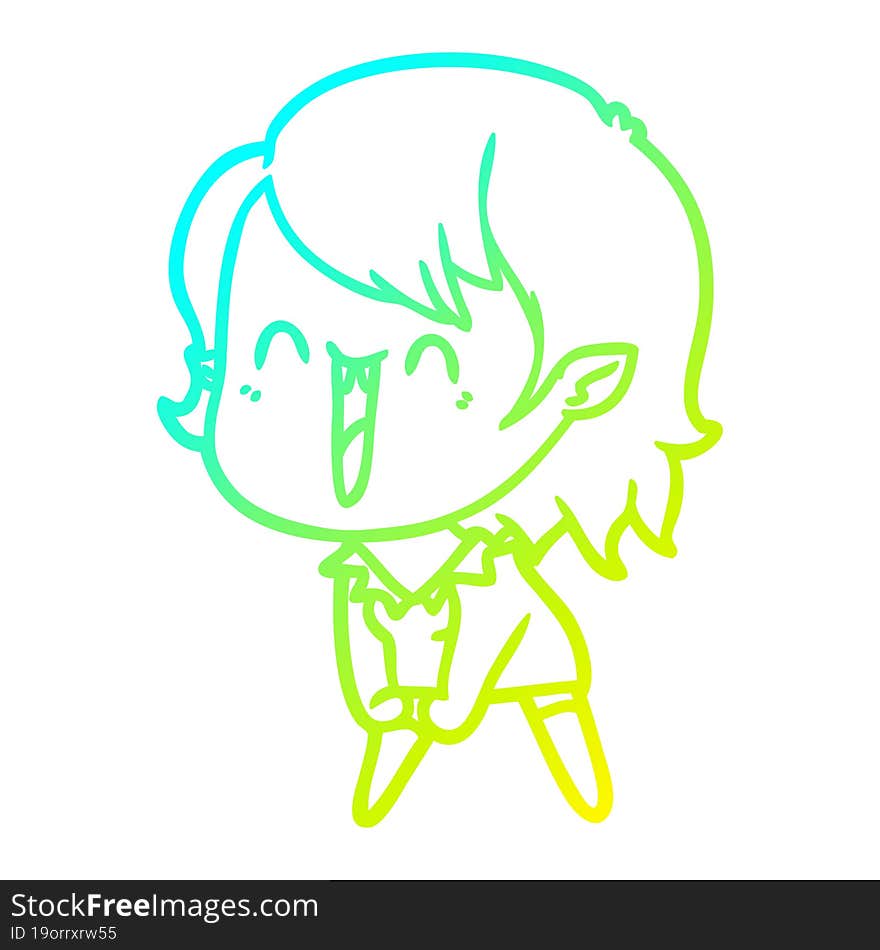 cold gradient line drawing cute cartoon happy vampire girl