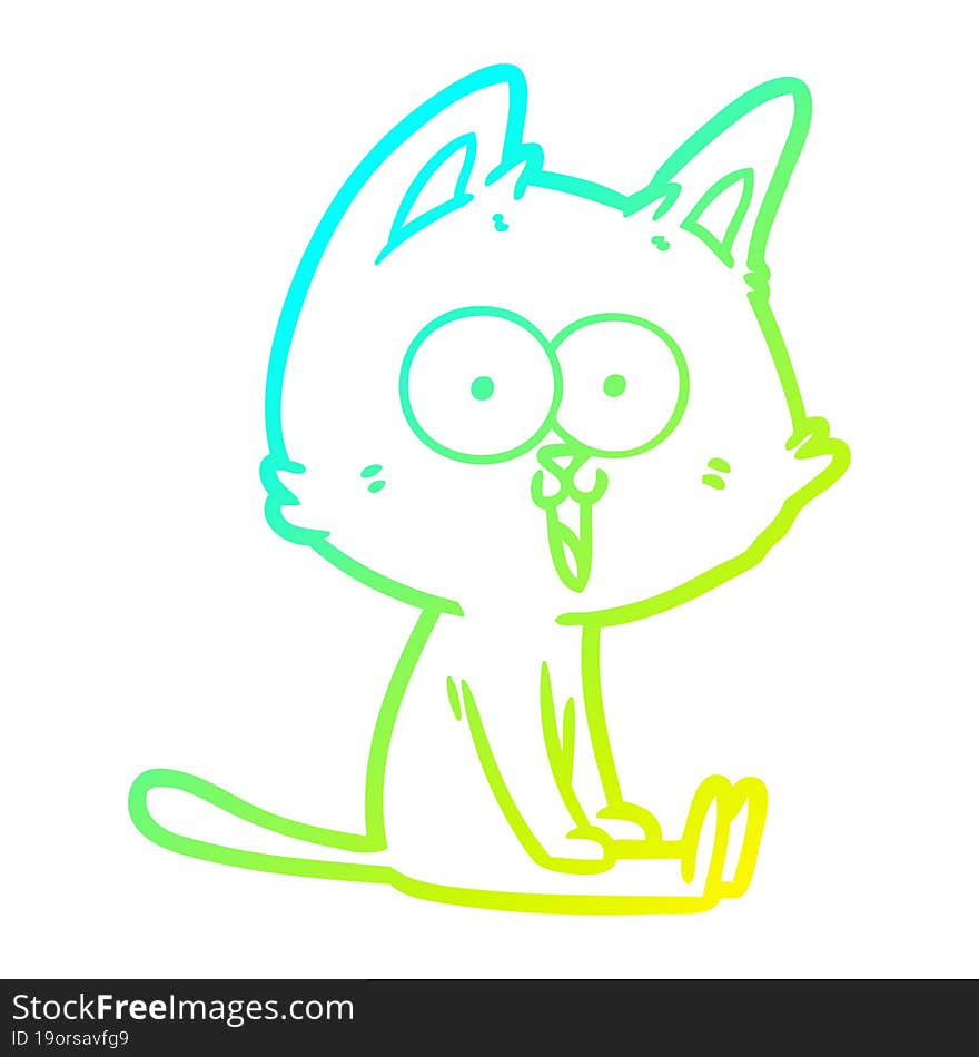 cold gradient line drawing funny cartoon cat sitting