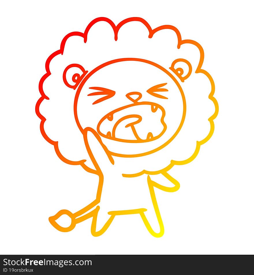 warm gradient line drawing of a cartoon lion