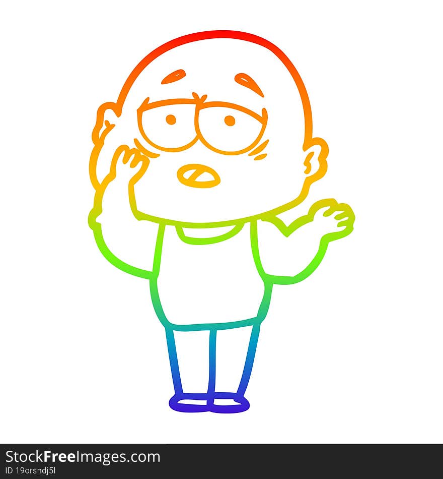 rainbow gradient line drawing cartoon tired bald man