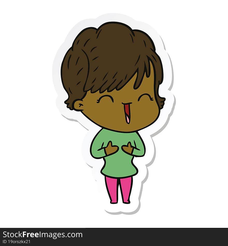 sticker of a cartoon laughing woman