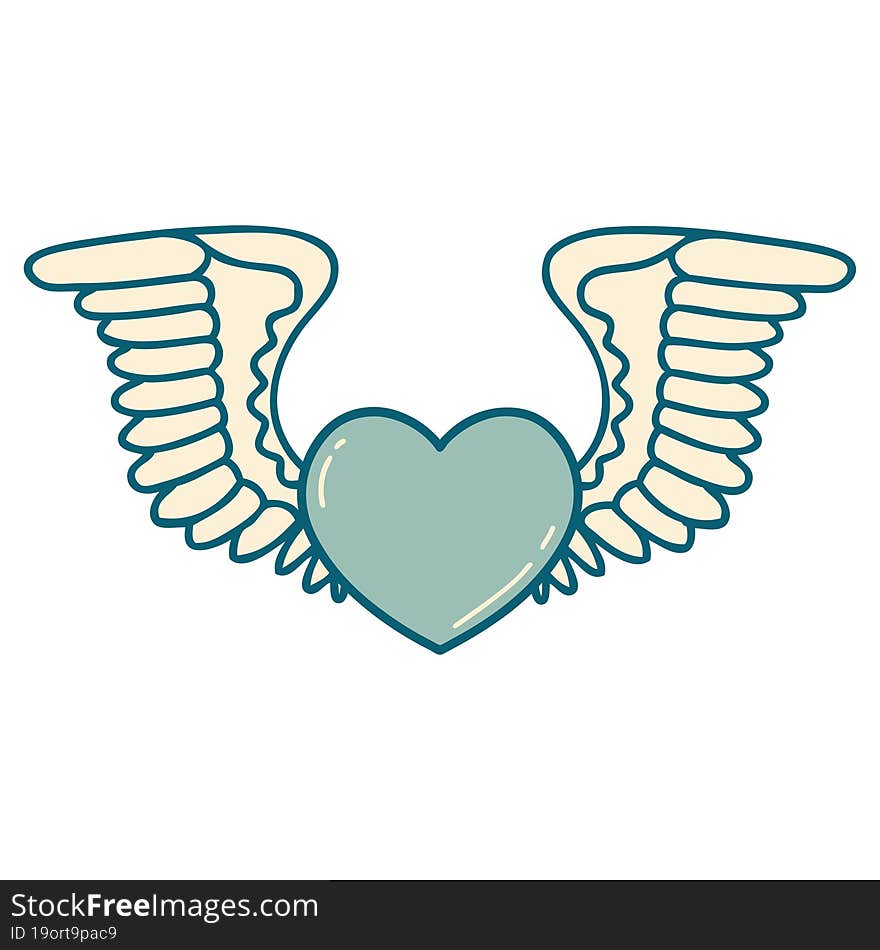 Tattoo Style Icon Of A Heart With Wings