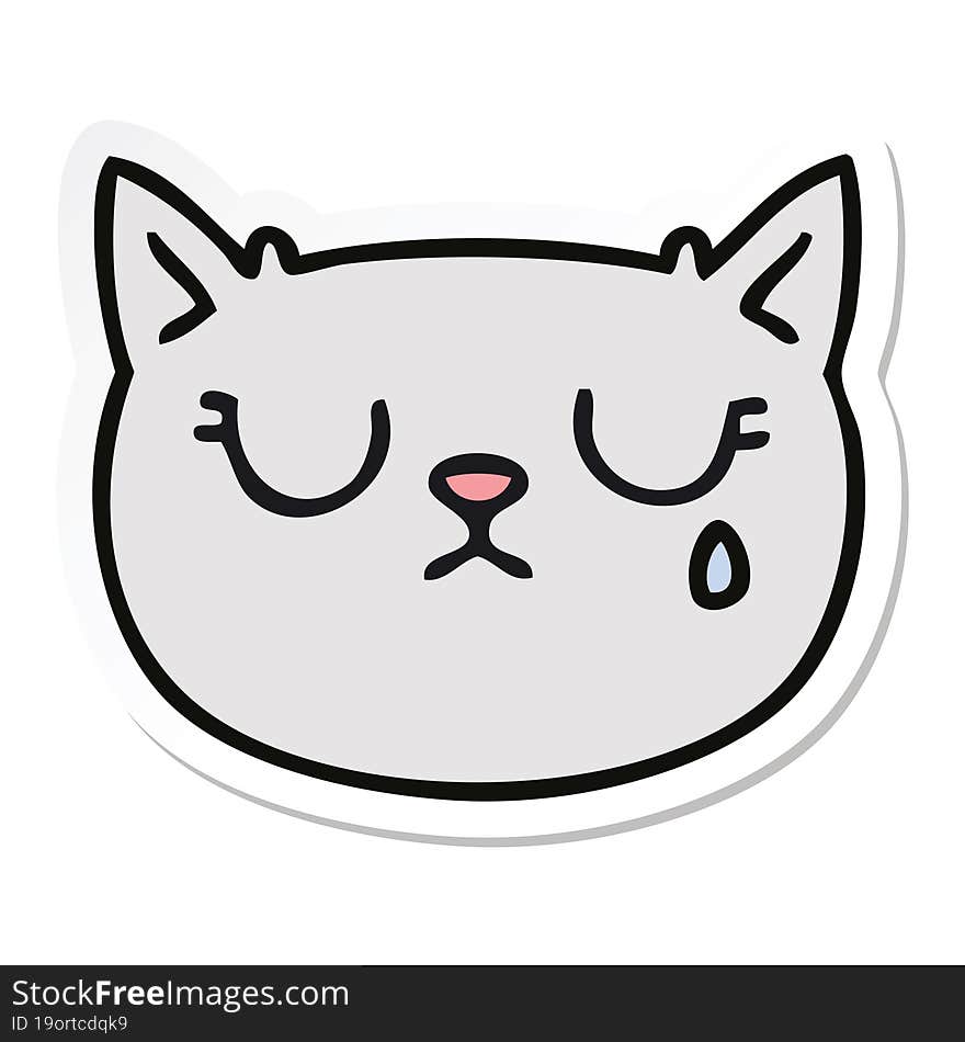 Sticker Of A Quirky Hand Drawn Cartoon Crying Cat