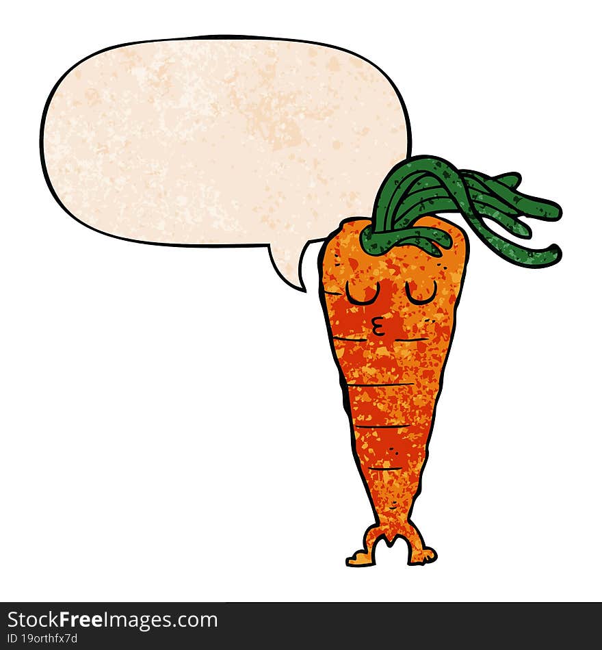 cartoon carrot and speech bubble in retro texture style