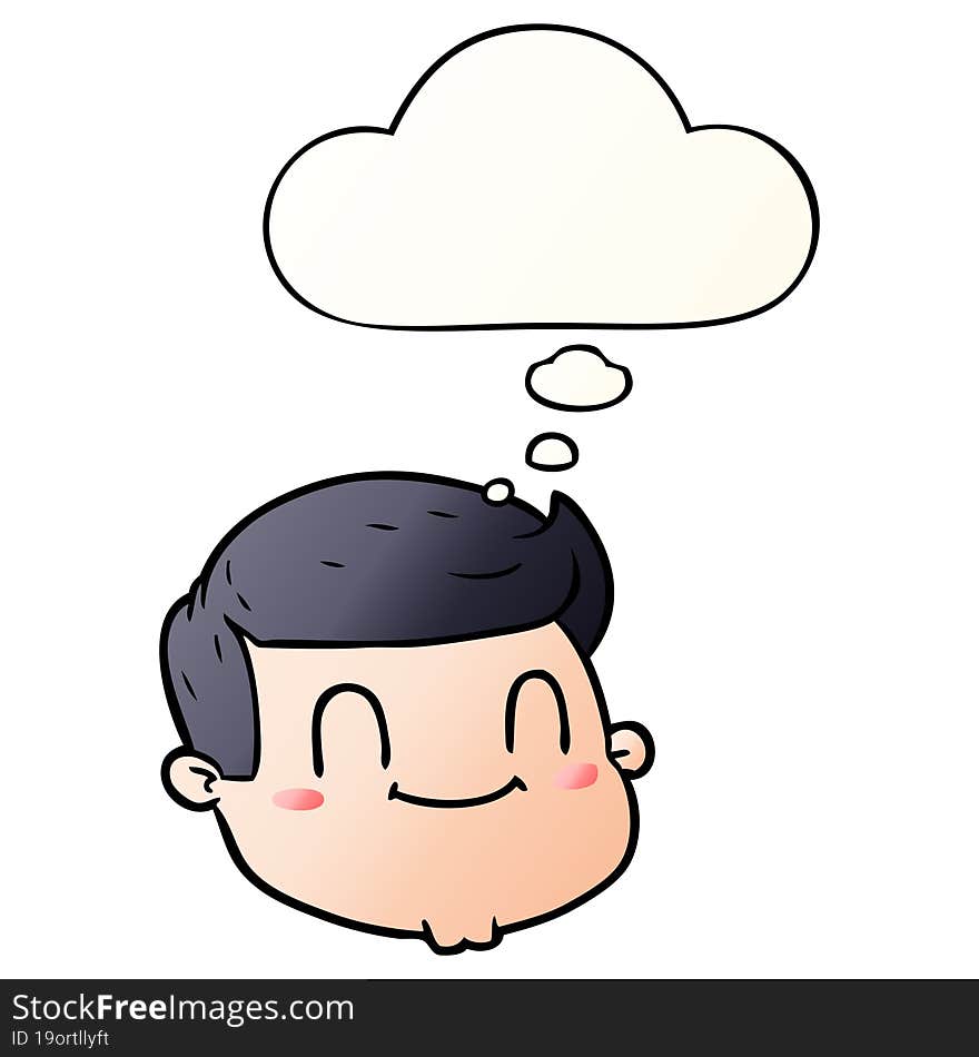 cartoon male face and thought bubble in smooth gradient style