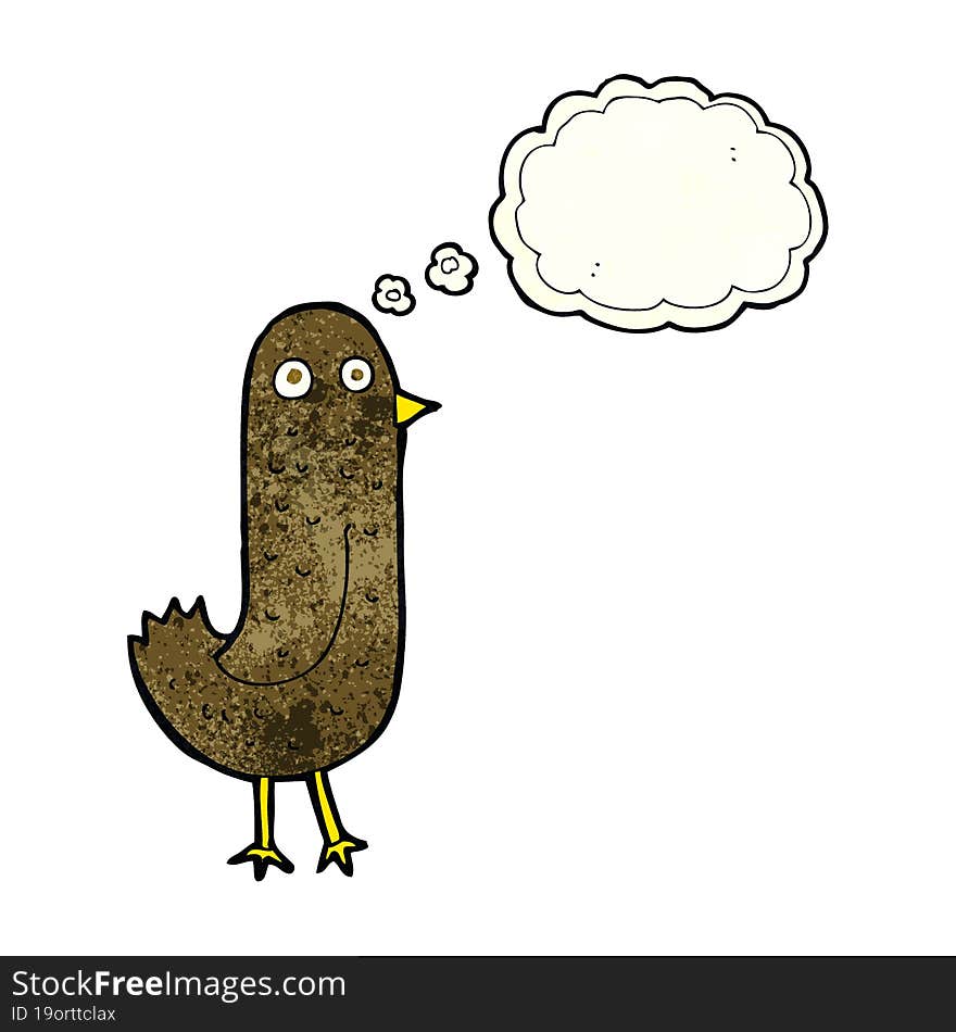 funny cartoon bird with thought bubble