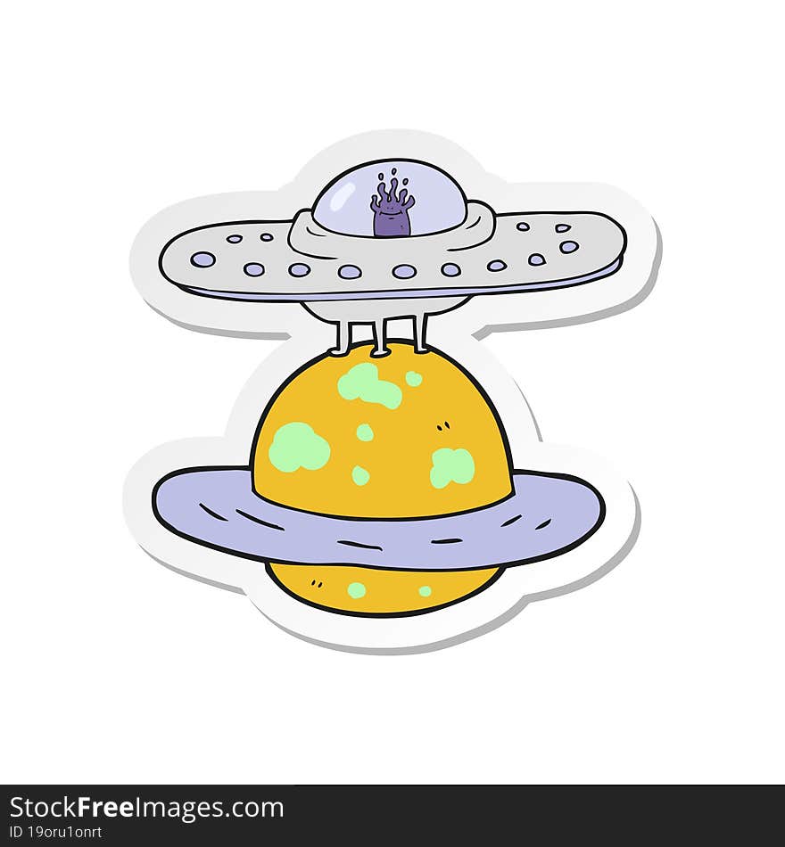 sticker of a cartoon flying saucer