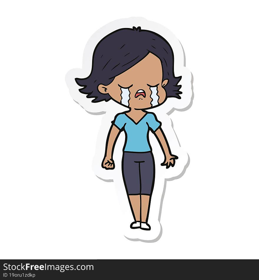 sticker of a cartoon girl crying