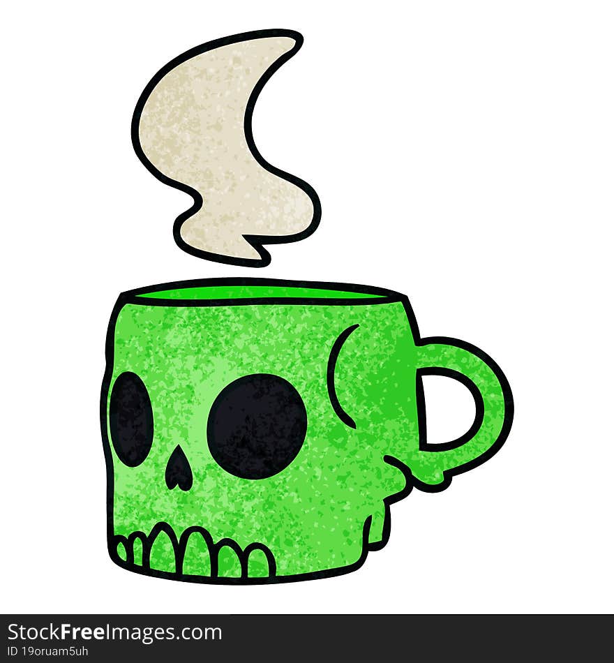 textured cartoon doodle of a skull mug