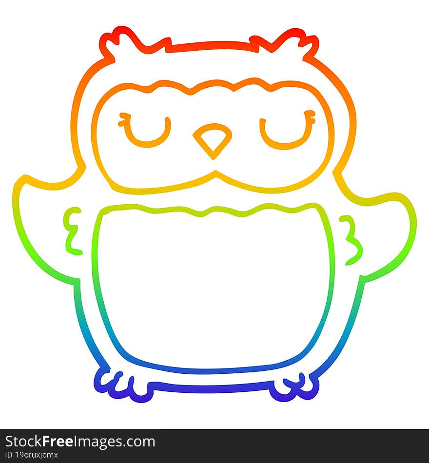 Rainbow Gradient Line Drawing Cartoon Owl