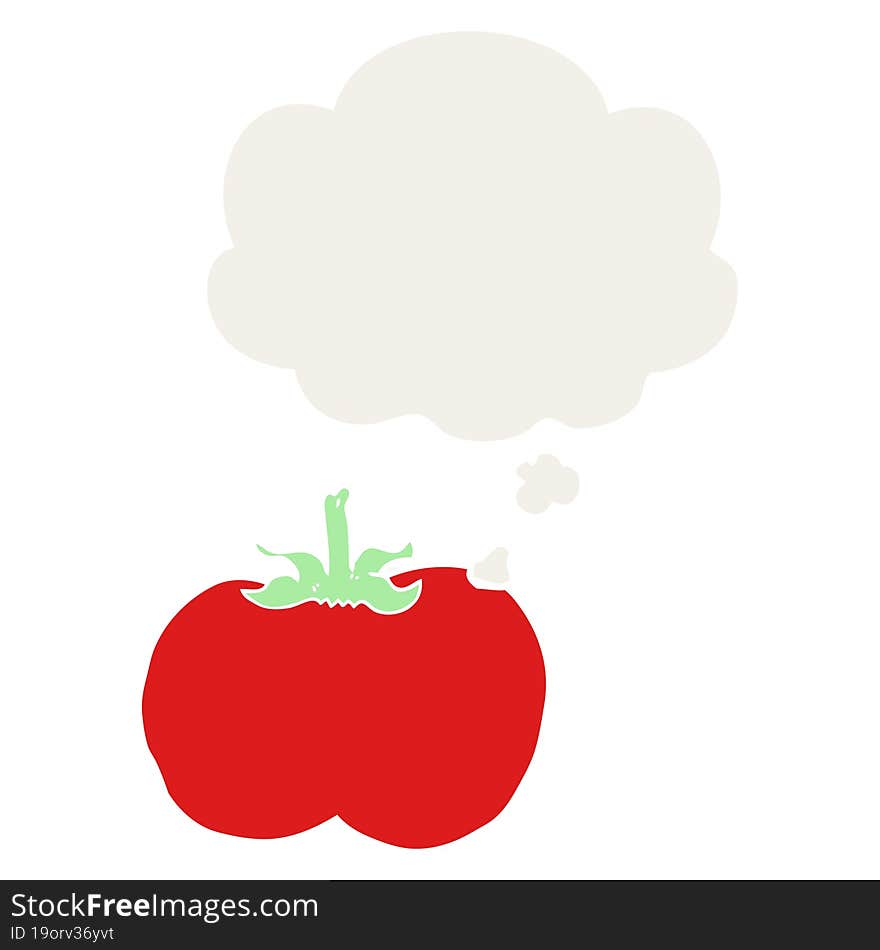 cartoon tomato and thought bubble in retro style