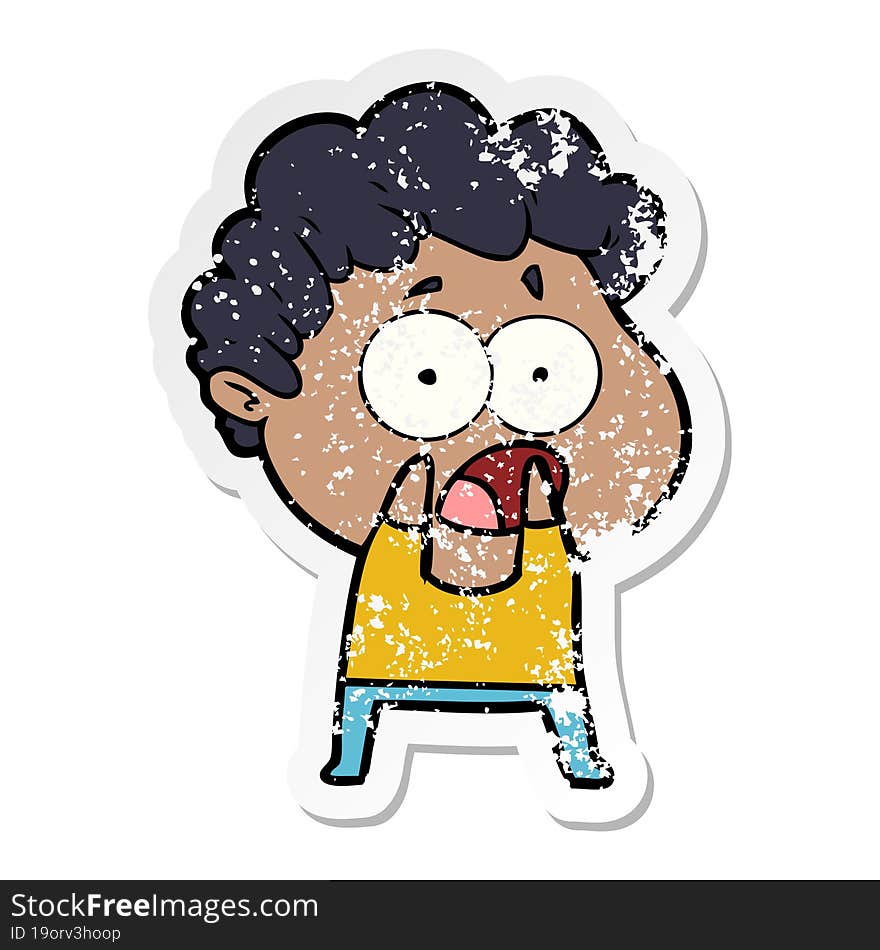 distressed sticker of a cartoon man gasping in surprise