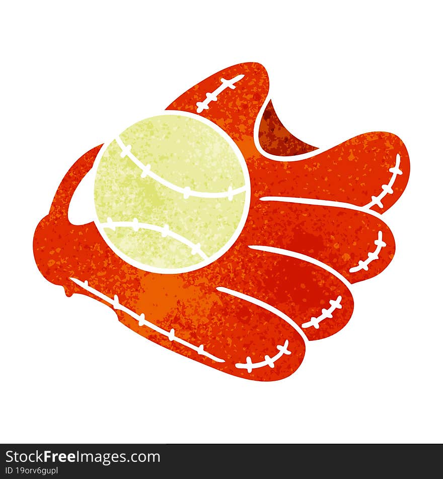 Retro Cartoon Doodle Of A Baseball And Glove