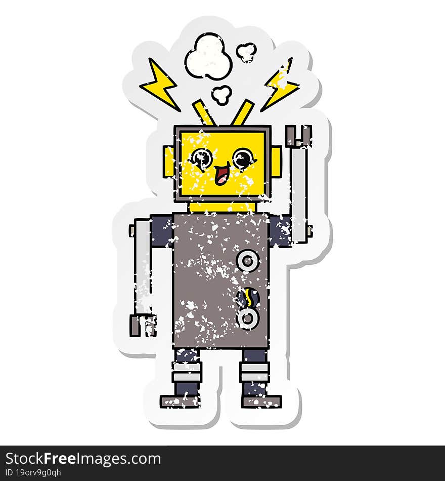 distressed sticker of a cute cartoon robot