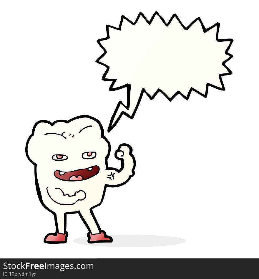 cartoon strong healthy tooth with speech bubble