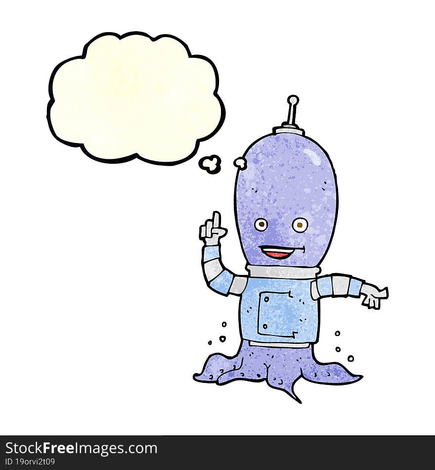 cartoon alien spaceman with thought bubble