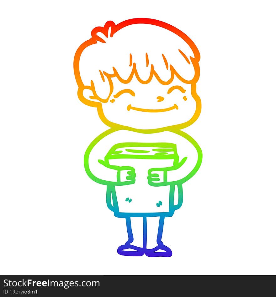 rainbow gradient line drawing of a cartoon happy boy