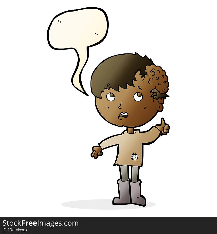 Cartoon Boy With Growth On Head With Speech Bubble