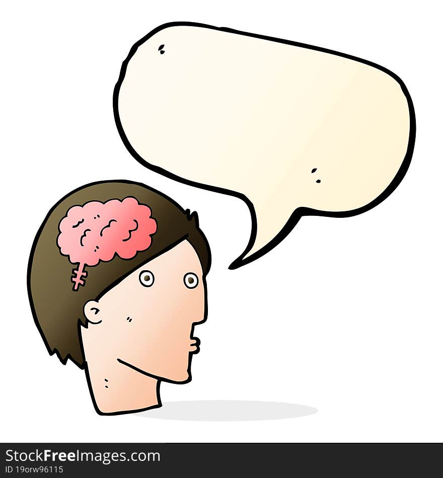 cartoon man with brain symbol with speech bubble