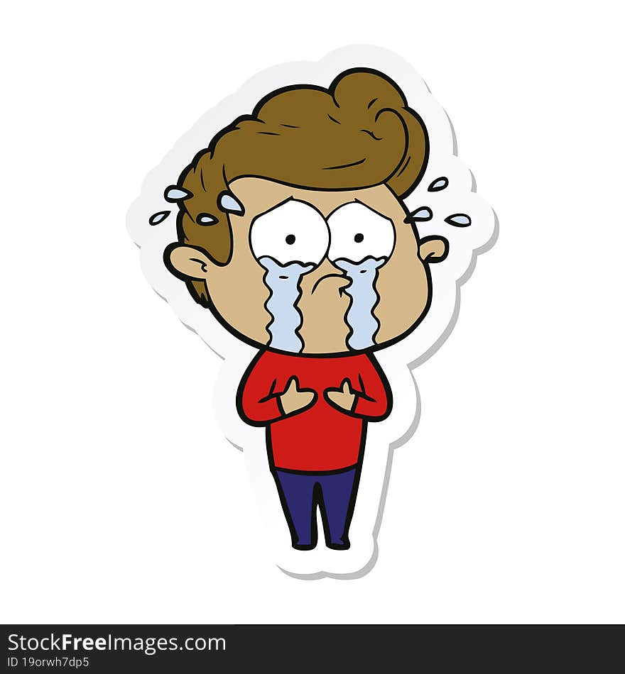 sticker of a cartoon crying man