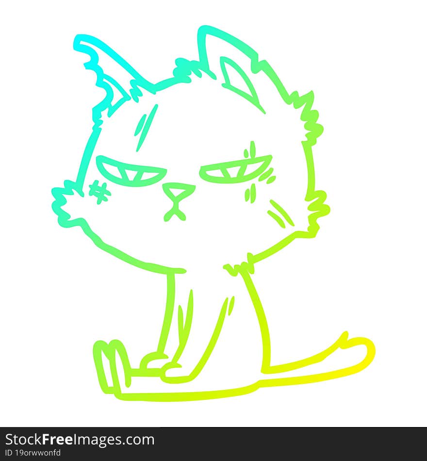 cold gradient line drawing tough cartoon cat sitting