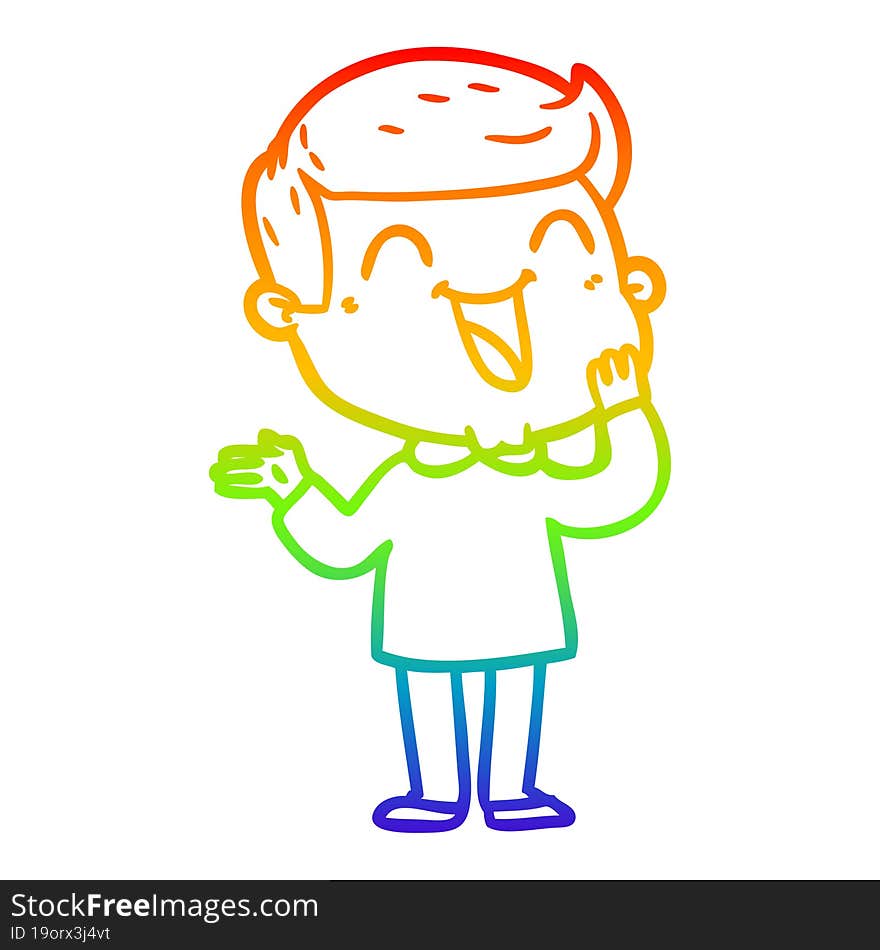 rainbow gradient line drawing of a cartoon happy man