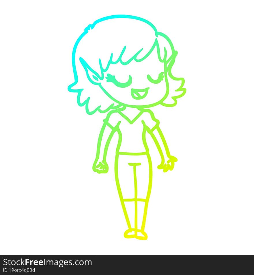 cold gradient line drawing happy cartoon elf girl