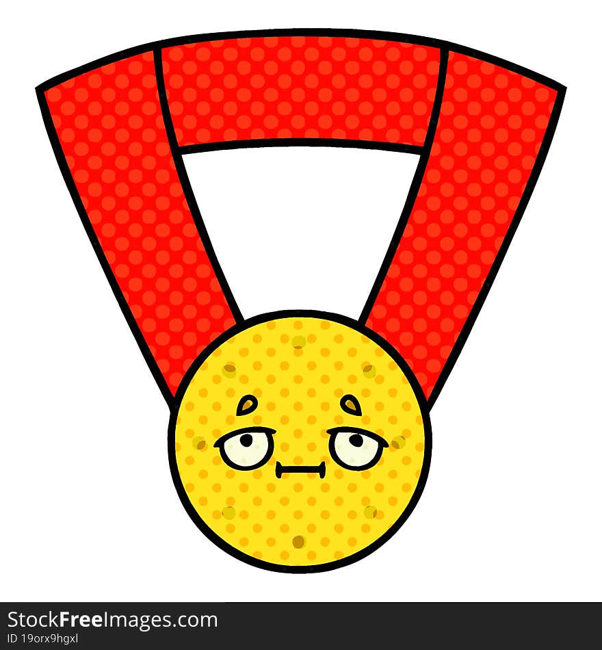 comic book style cartoon gold medal