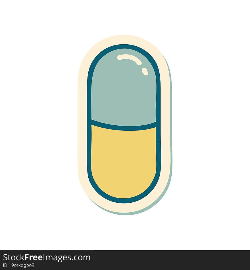 tattoo style sticker of a pill