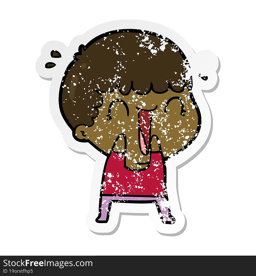 Distressed Sticker Of A Laughing Cartoon Man