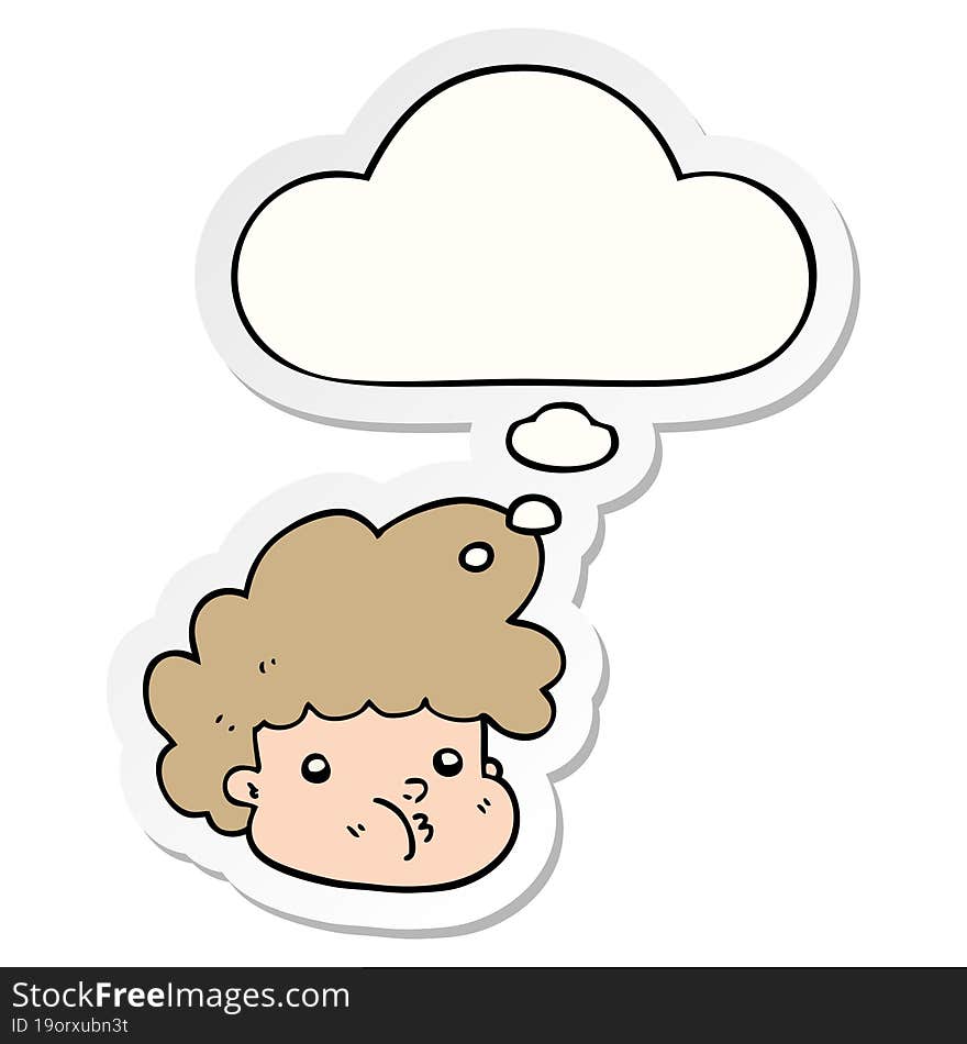 cartoon boy and thought bubble as a printed sticker