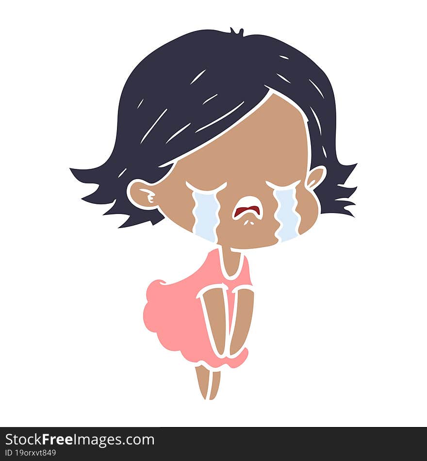 flat color style cartoon girl crying