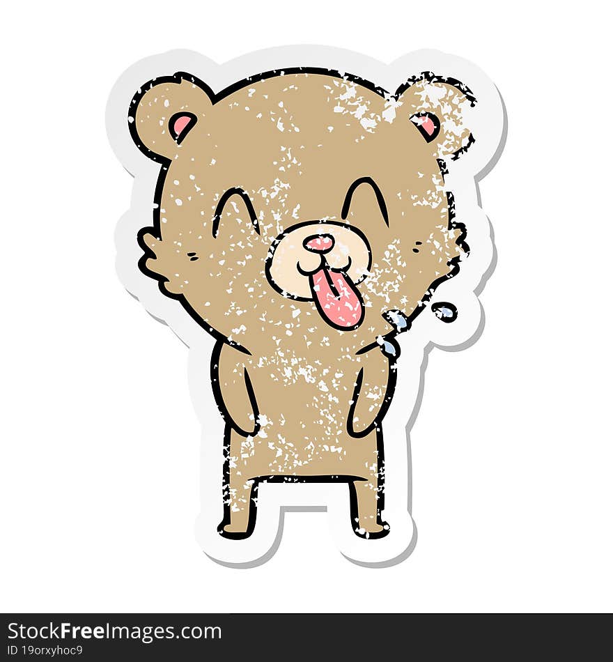 Distressed Sticker Of A Rude Cartoon Bear