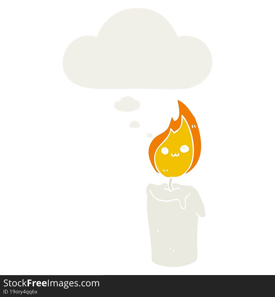 Cartoon Candle Character And Thought Bubble In Retro Style