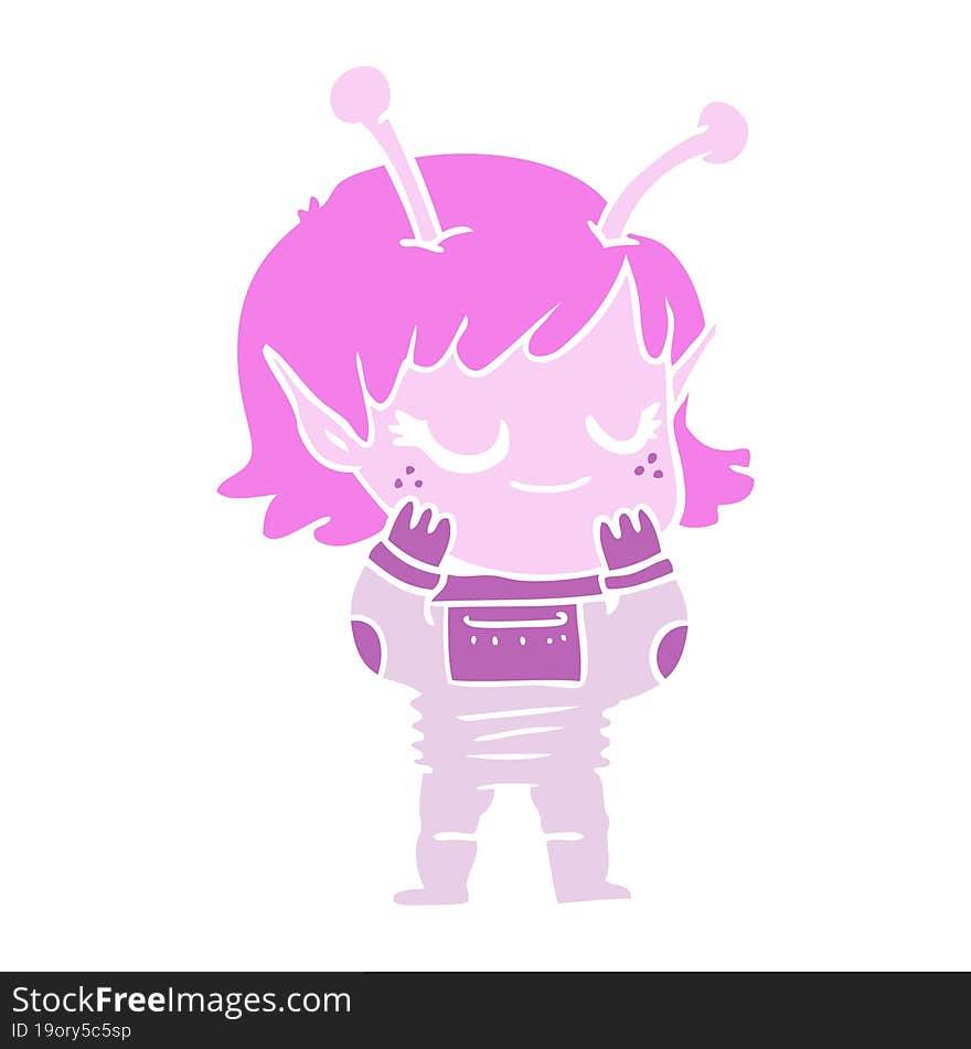 smiling alien girl flat color style cartoon