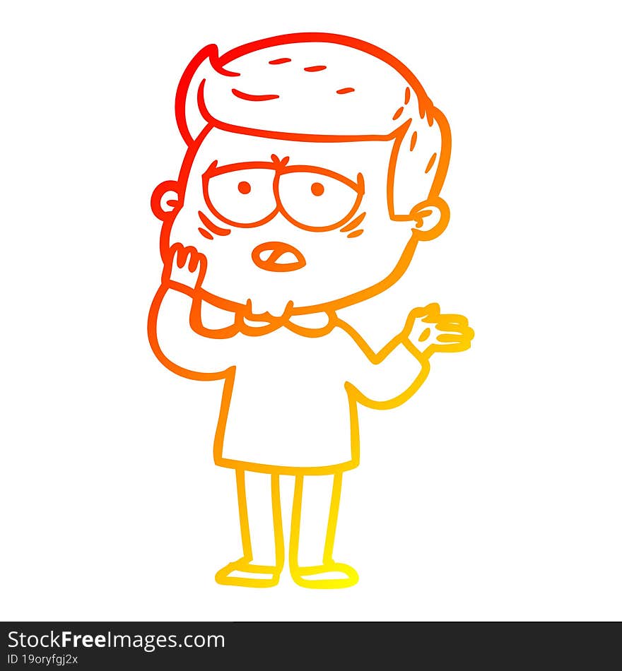 Warm Gradient Line Drawing Cartoon Tired Man