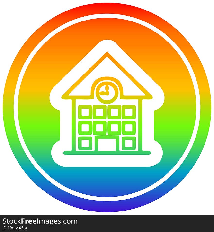 school house circular icon with rainbow gradient finish. school house circular icon with rainbow gradient finish