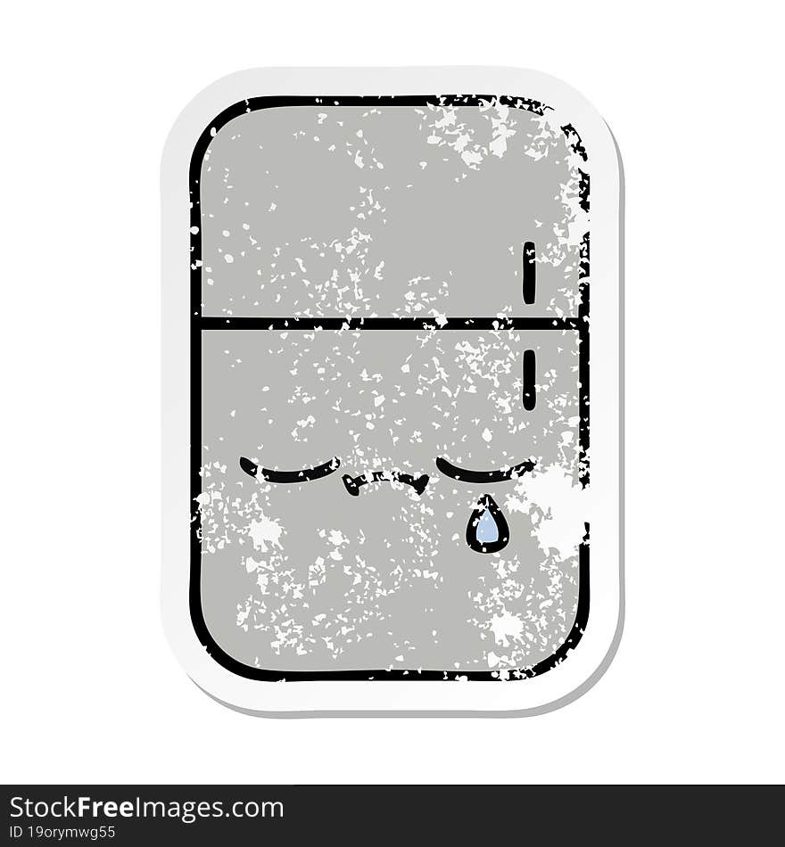 distressed sticker of a cute cartoon fridge freezer