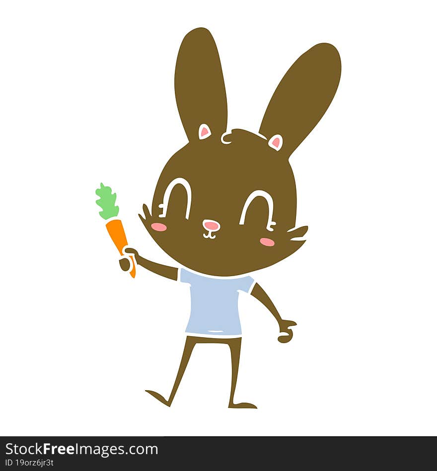 Cute Flat Color Style Cartoon Rabbit With Carrot