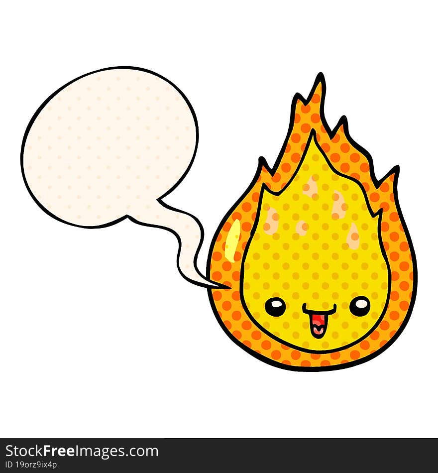 Cartoon Flame And Speech Bubble In Comic Book Style