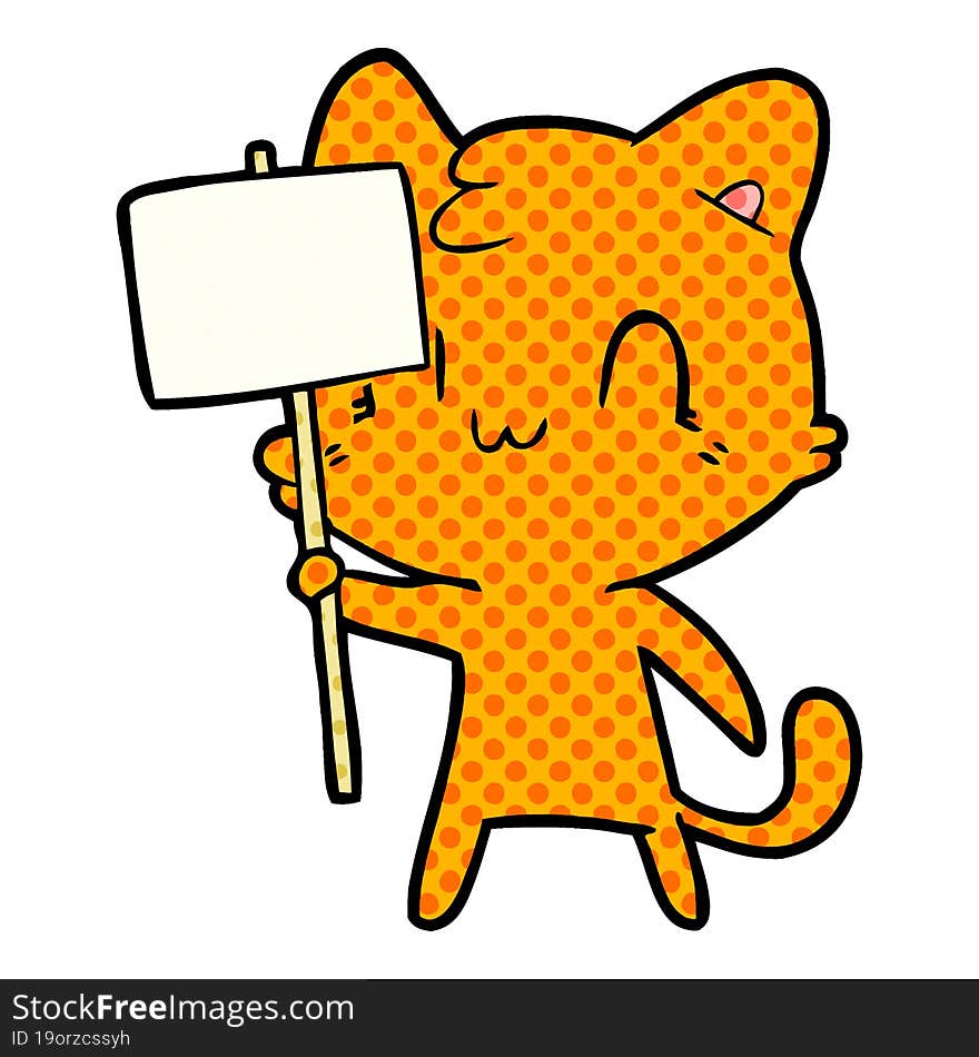 cartoon happy cat with blank sign. cartoon happy cat with blank sign