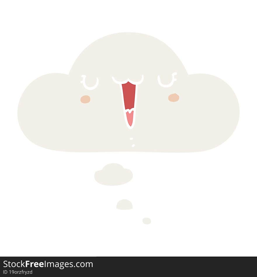 Cute Happy Cartoon Face And Thought Bubble In Retro Style