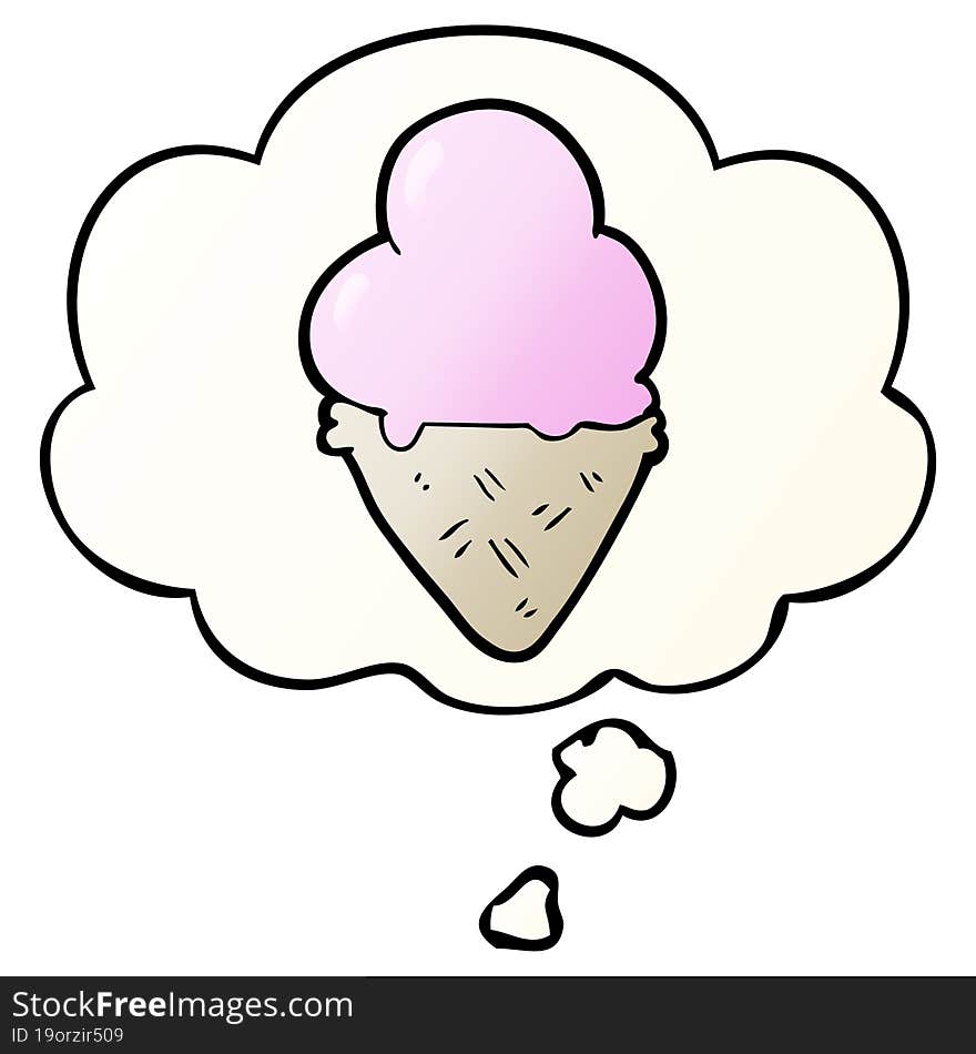 cartoon ice cream and thought bubble in smooth gradient style