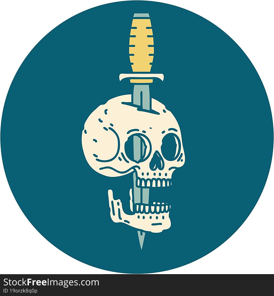 tattoo style icon of a skull and dagger